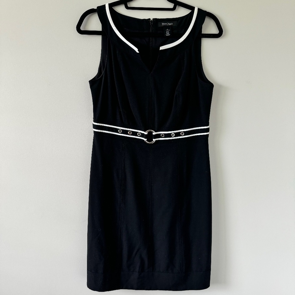 White House Black Market split neck sleeveless midi sheath dress size 6